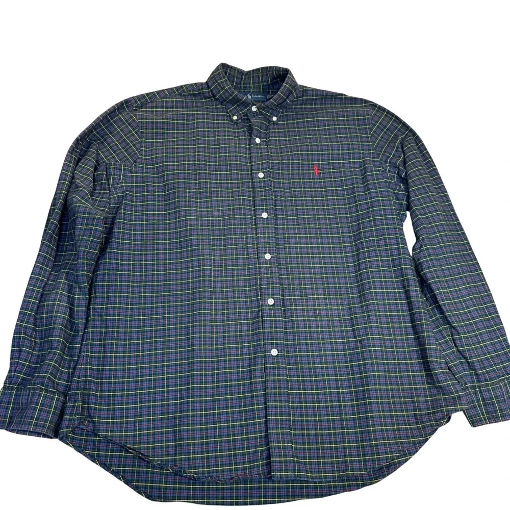 Polo Ralph Lauren‎ Mens Green Plaid Button Down Shirt Long Sleeve Pony Logo XL